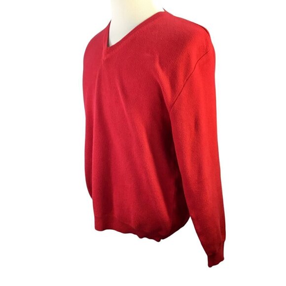 Peru Unlimited Men's V Neck Sweater Pima Cotton Size Large Red Long Sleeve - Picture 3 of 7